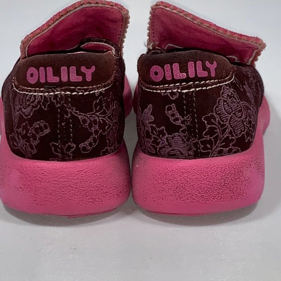 RARE Oilily Girls Kids Shoes Floral Design and Embroidery Pink and Burgundy - Picture 3 of 9